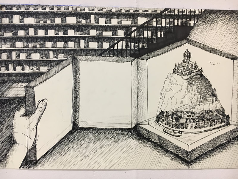 10 hour ink drawing, student work